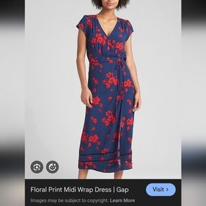 Gap Navy Wrap Dress with Red Floral Accent